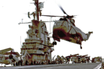 s-61-7 HSS-2 hovers over deck of USS Champlain March 1961