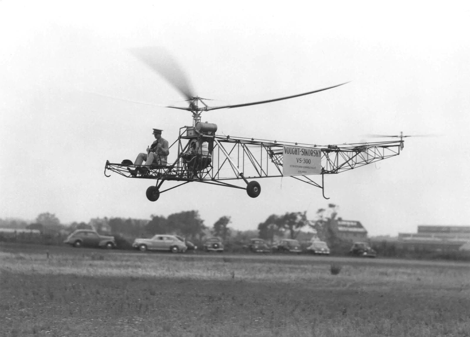 Captain H. Franklin Gregory at the controls of the VS-300.