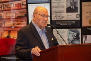Sergei Sikorsky speaking before Sacred Heart, Sikorsky Aircraft and Sikorsky Archives guests. (Sacred Heart University photo by Tracy Deer-Mirek)